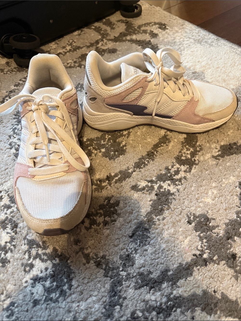 Adidas Cloud Foam Light Neutral Lace-Up Sneakers with Subtle Pink Accents